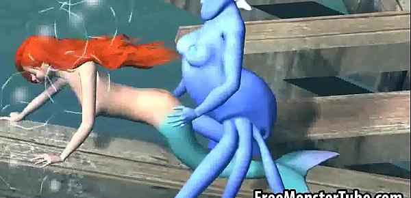  3D cartoon Ariel getting fucked underwater by Ursula